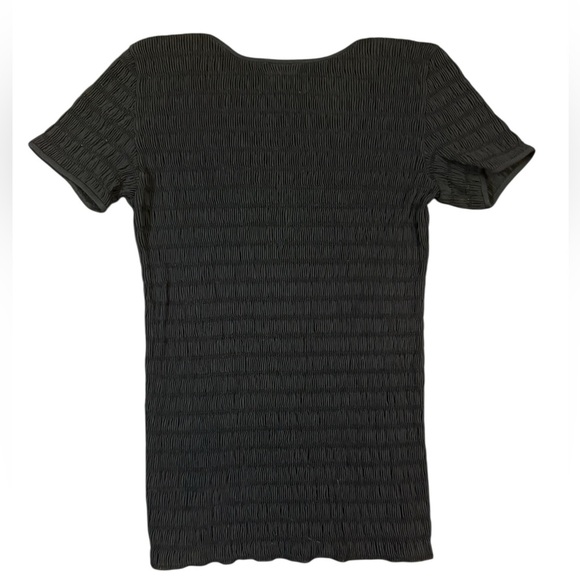 Armani Collezoni Textured Ribbed Scoop Neck T-Shirt in Black Size 10 - Picture 6 of 8